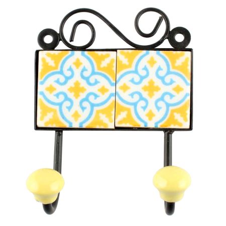 Turquoise Floral Ceramic Tiles Hooks